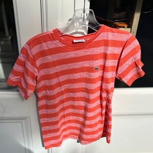 Lacoste Kids Striped hot orange and white Tee